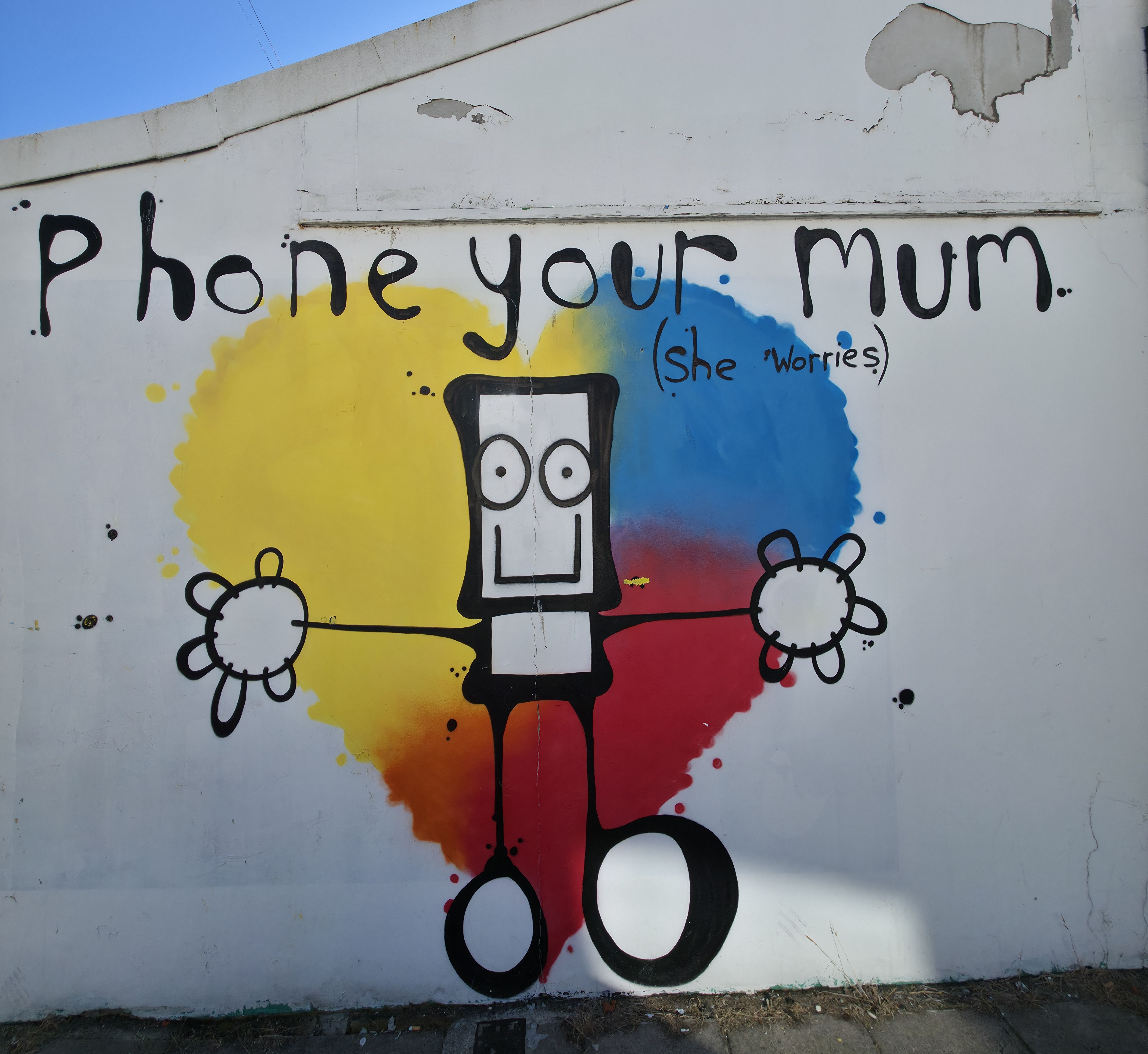 Photo of a stick human with Phone your mum written above their head, found in Albert Road, Southsea, Hampshire, United Kingdom. Photo taken by Baldi, A.K.A Amonn AL-Mahrouq.