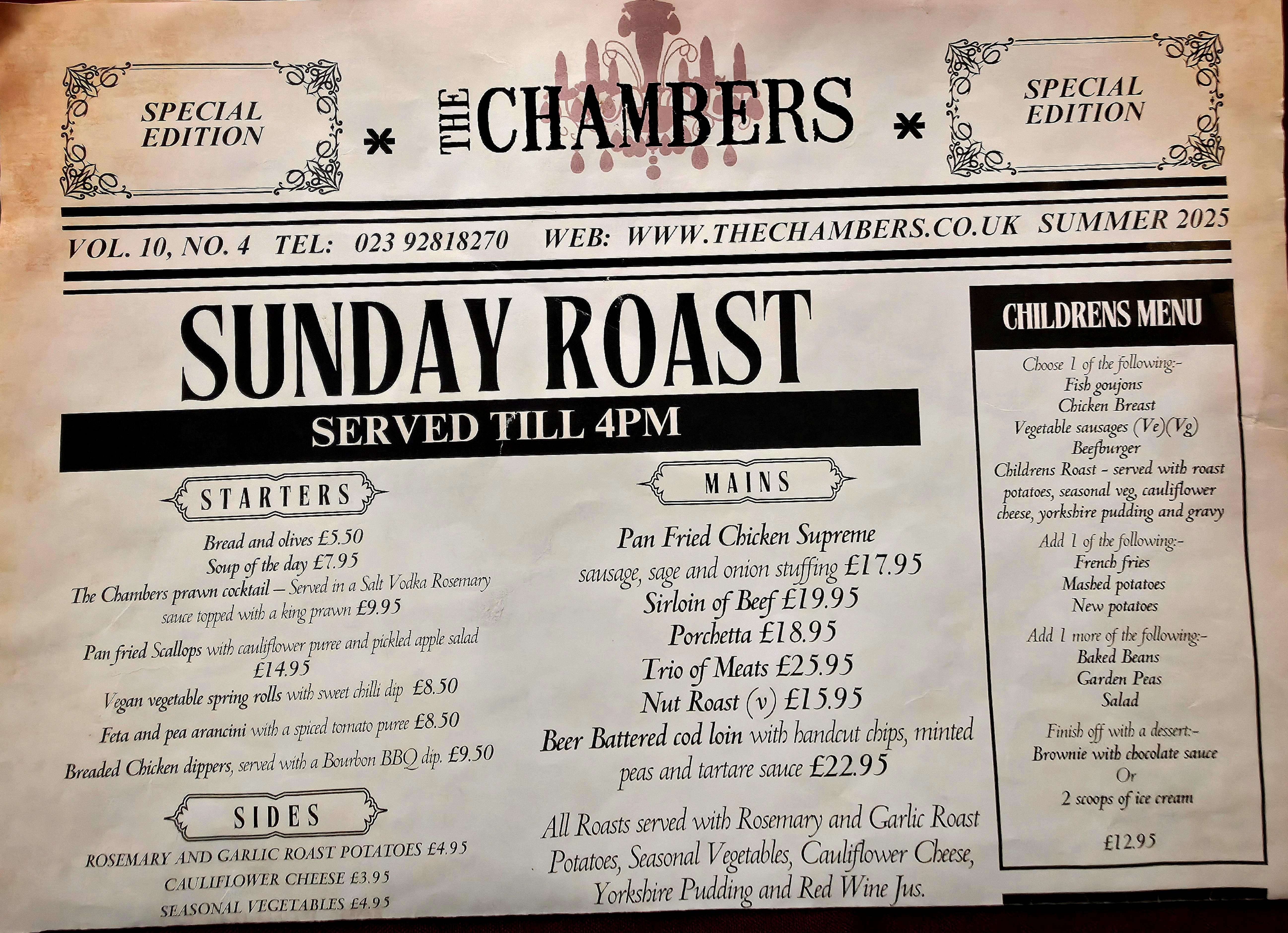 Photo of the 2025 edition of Chambers, Southsea Xmas Lunch Menu . Photo taken by Baldi, A.K.A Amonn AL-Mahrouq Home on the Web: All Wired Up in November 2025.