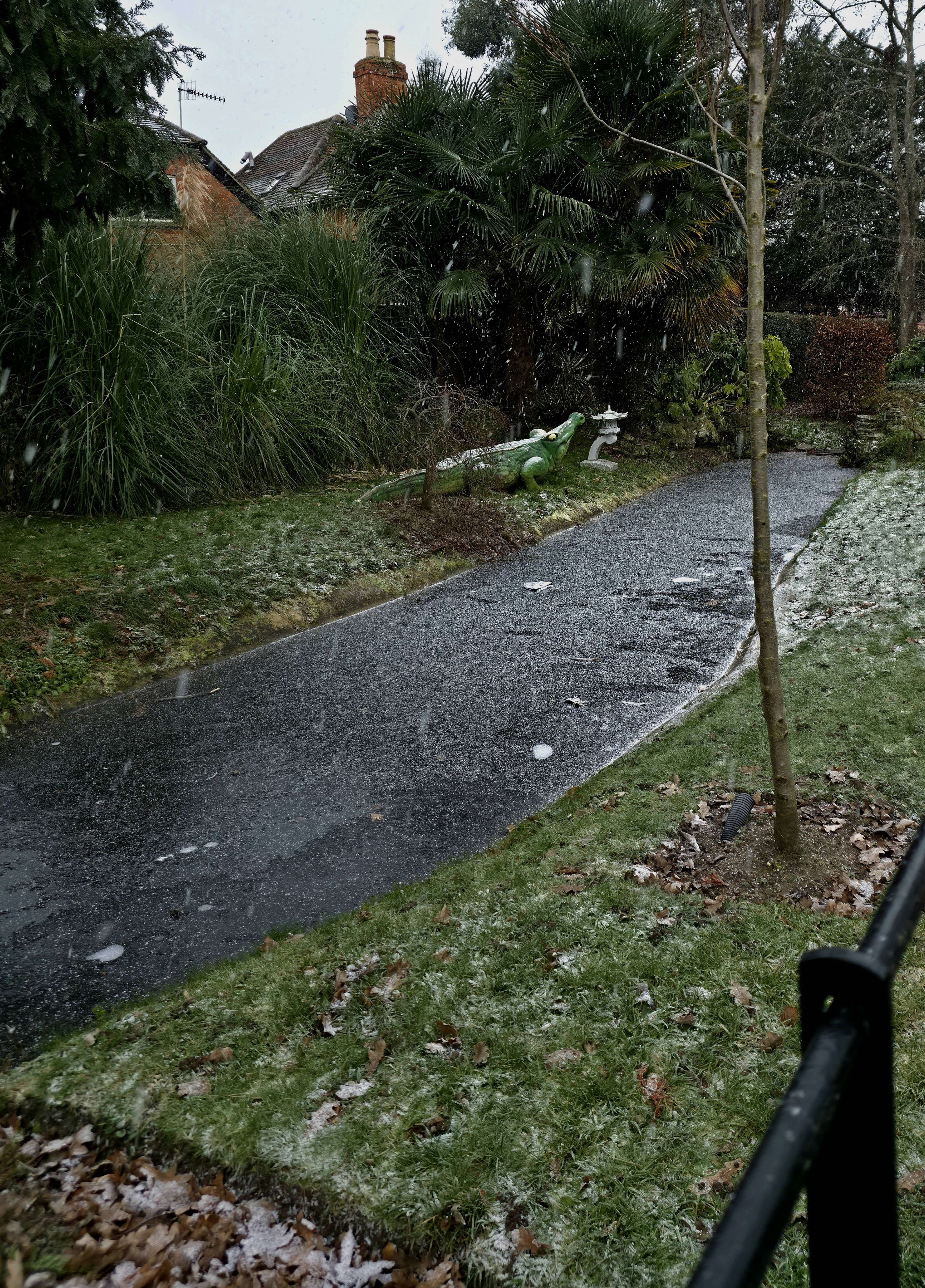 A photo taken by Baldi, A.K.A Amonn AL-Mahrouq of the other direction of the same stream in Stoke Park Gardens, Guildfod, Surrey, United Kingdom where snow was falling in January 2026.