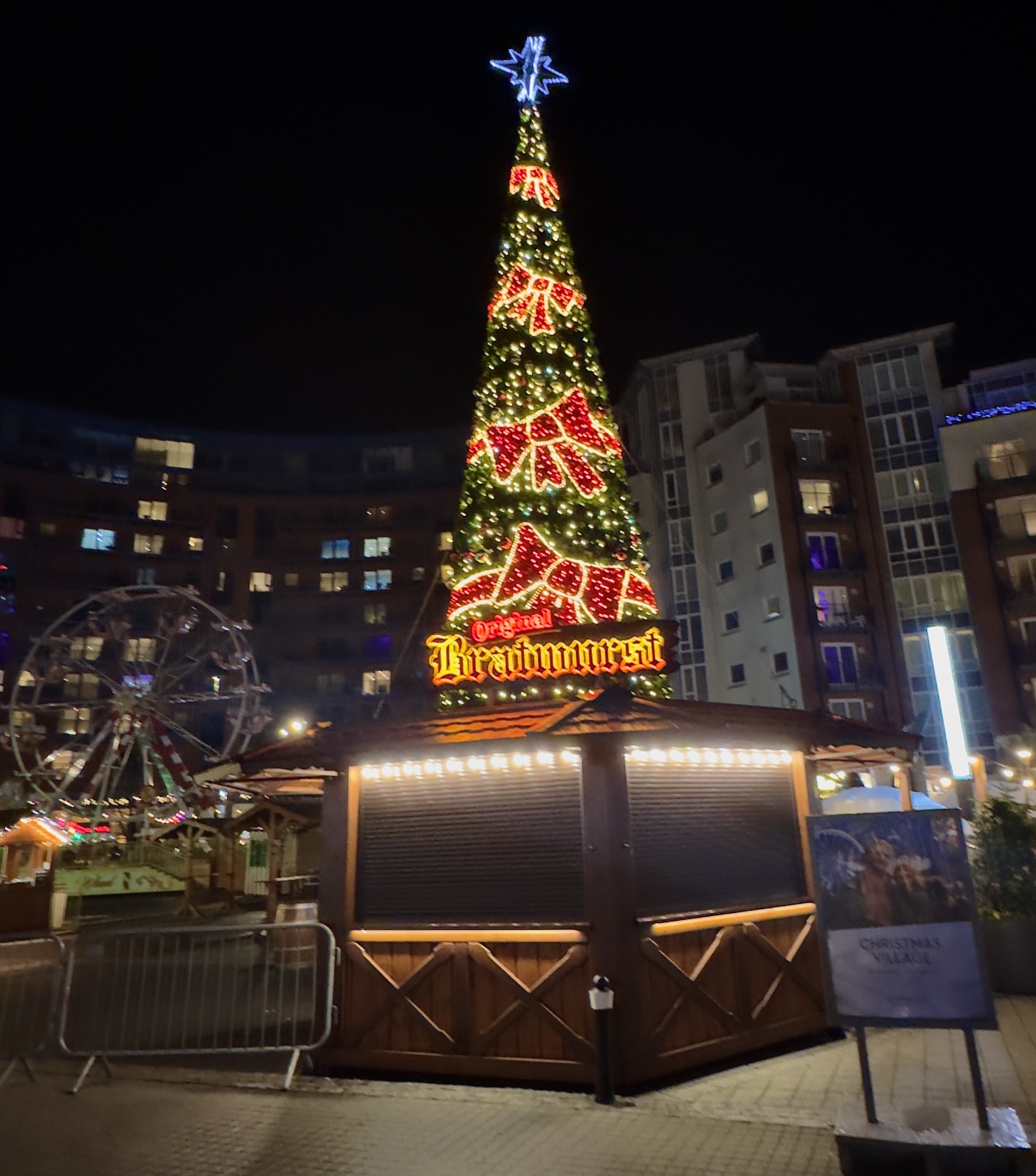 Photo of Gunwarf Keys, Portsmouth colourful Xmas Tree. Photo taken in December 2025 by Baldi, A.K.A Amonn AL-Mahrouq.