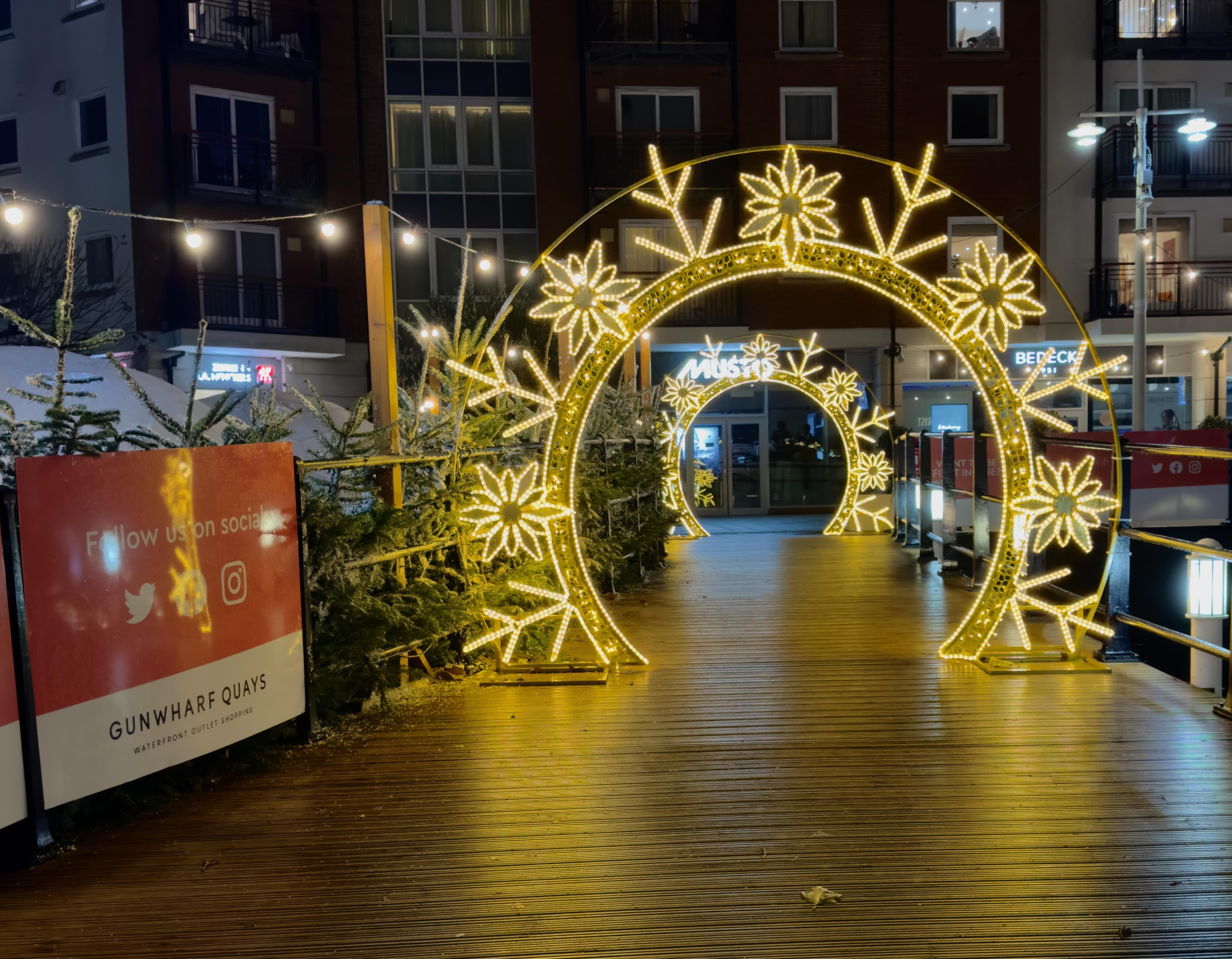 Photo of Gunwharf Keys, Portsmouth colourful Xmas Walkway. Photo taken in December 2025 by Baldi, A.K.A Amonn AL-Mahrouq.