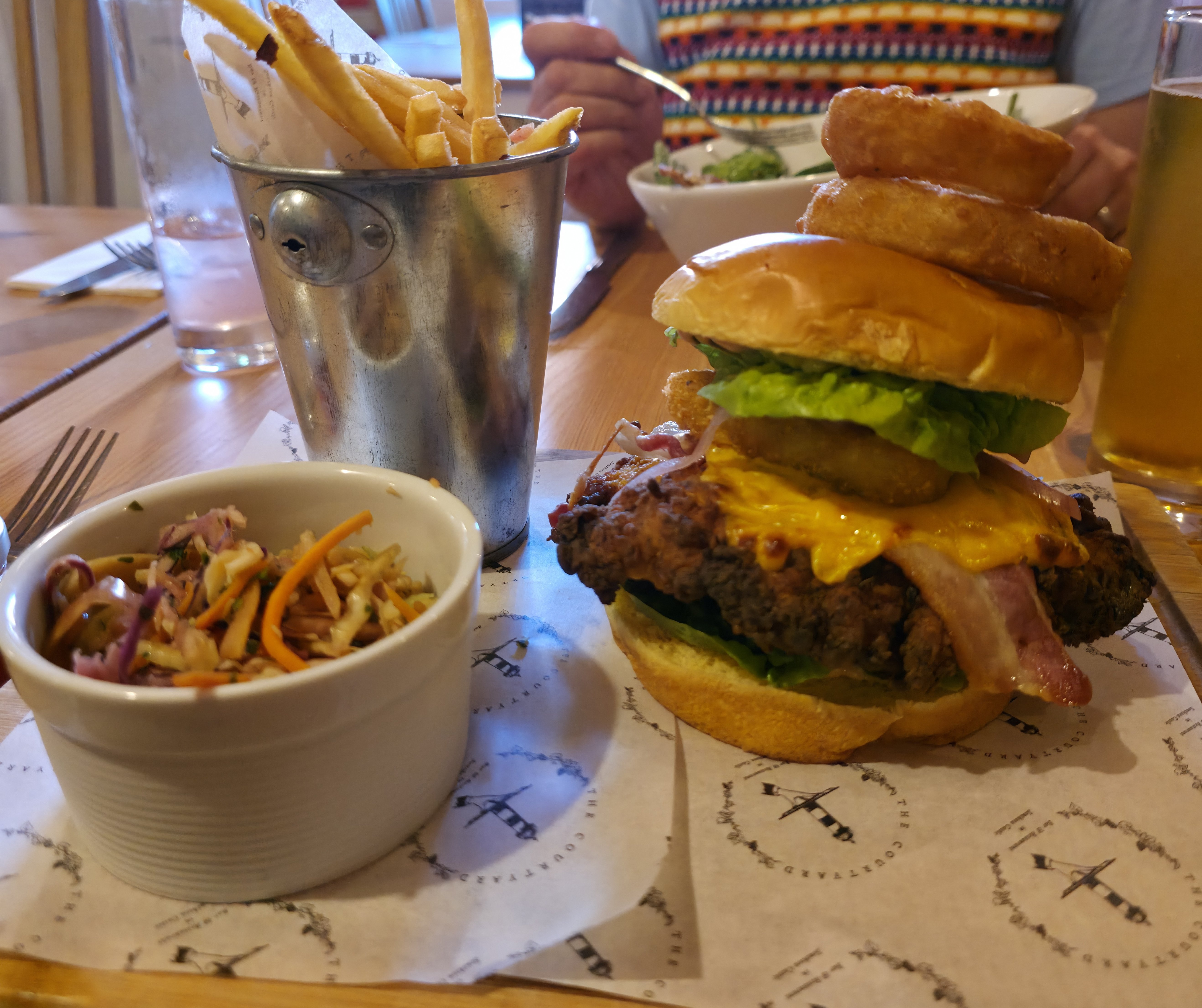 Photo of Southsea Castle, The Courtyard Cafe, Southsea, Hampshire, United Kingdom, Southern Fried Chicken Burger, Onion Rings and Chips. Photo taken in 2025 by Baldi, A.K.A Amonn AL-Mahrouq
