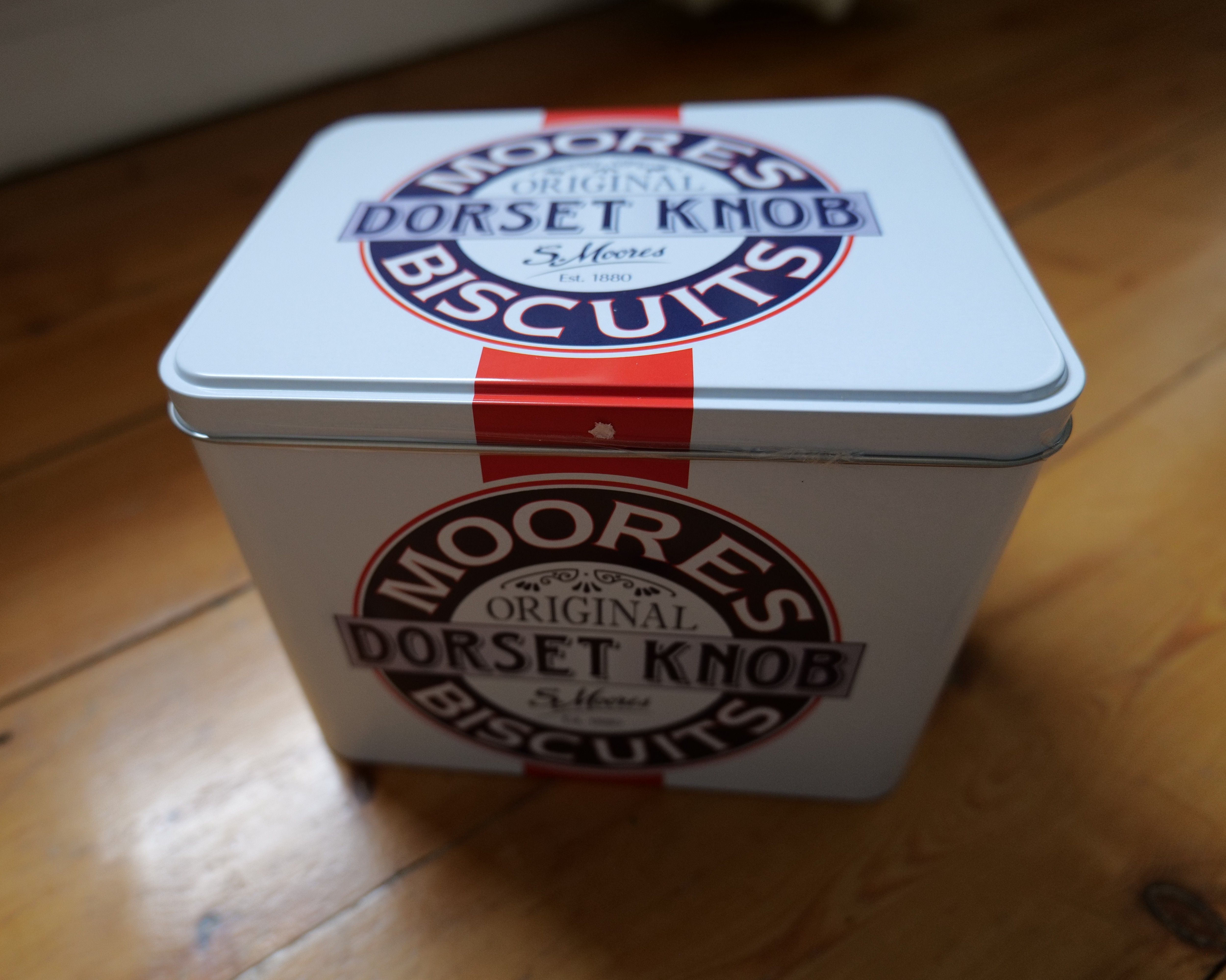 A photo of a tin of Christmas Dorset Buscuits given to Baldi. Photo taken by Baldi, A.K.A Amonn AL-Mahrouq in January 2026.